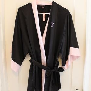 Victoria's Secret Pink and Black Silk Robe